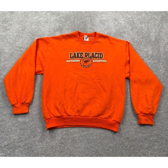 Jerzees Sweaters - Lake Placid NY Crew Neck Sweater Size M Orange JERZEES Outdoor Adventure
